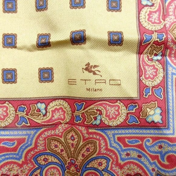 205163AX (S1) Etro Scarf Mini Paisley Ocher Silk - Picture 9 of 11